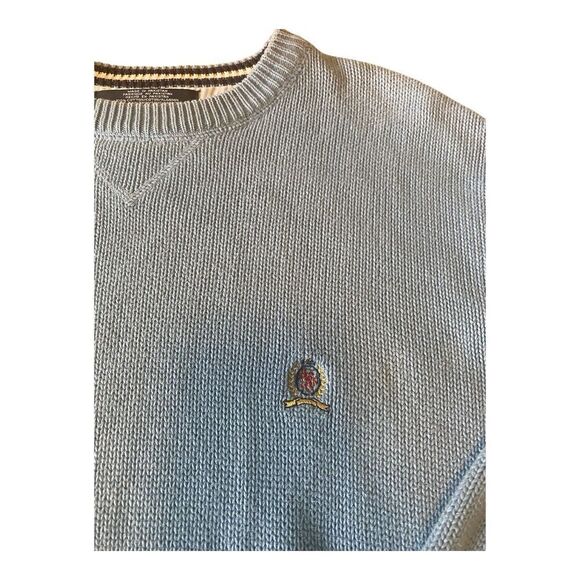 Vintage Tommy Hilfiger Men's M Blue Pullover Sweater Crewneck Logo Heavyweight - Picture 4 of 9